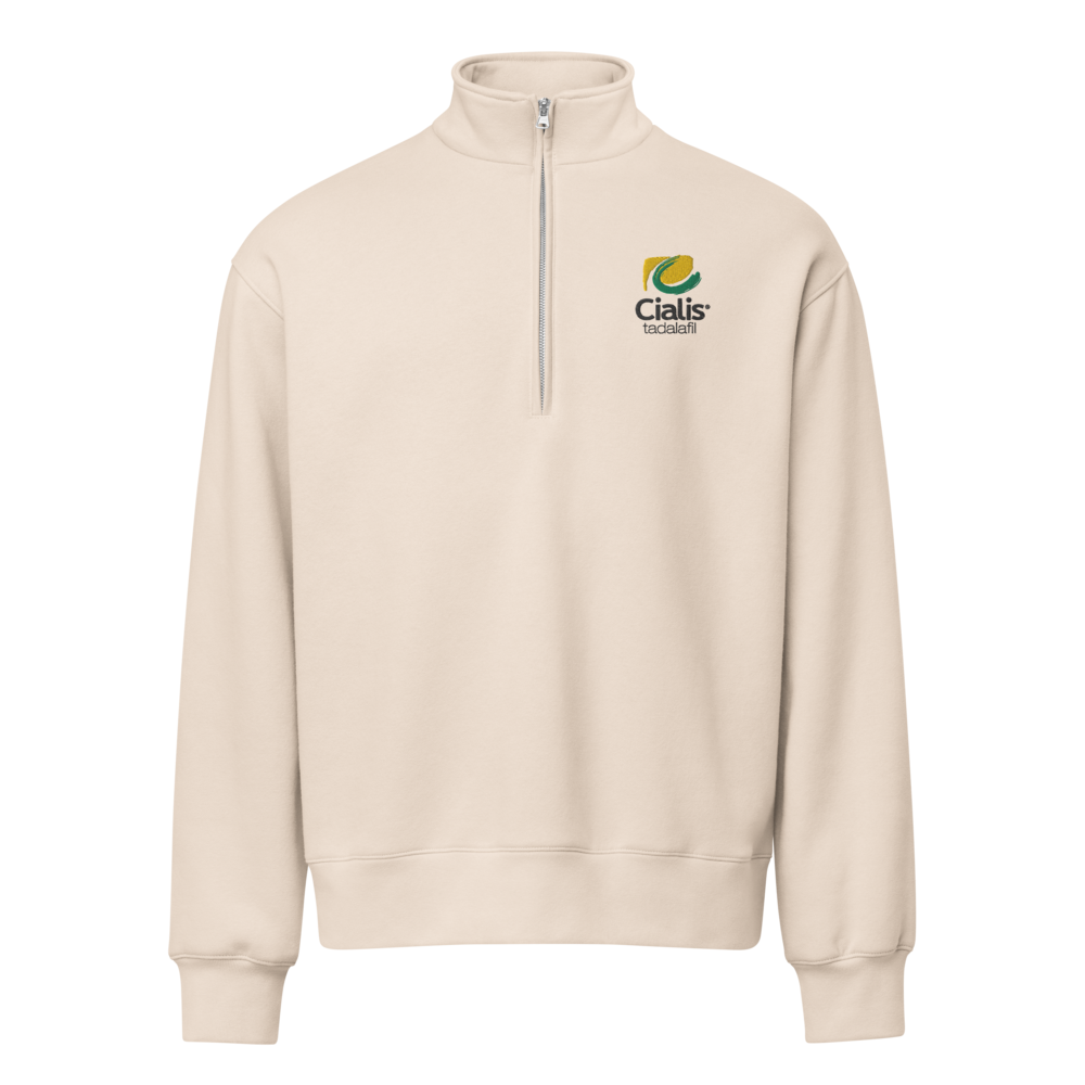 Cream heavyweight half-zip pullover with Cialis chest embroidery